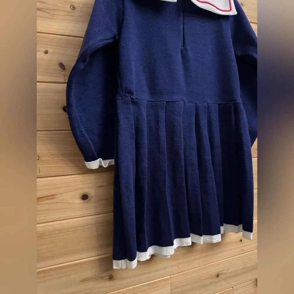 NWT Vintage Nann Knits Size 6X Long Sleeve Sailor Nautical Dress